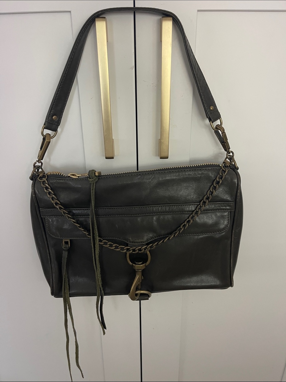 Rebecca Minkoff Leather Shoulder Bag in Dark Olive Green - Classic Structure